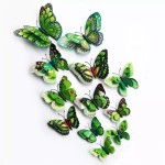 Fluturi 3D cu magnet, dubli, decoratiuni casa sau evenimente, set 12 bucati, verde, A11